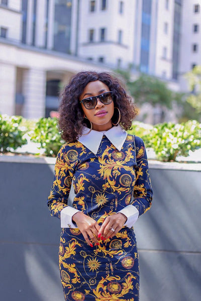 Fleur Gold & Blue Dress