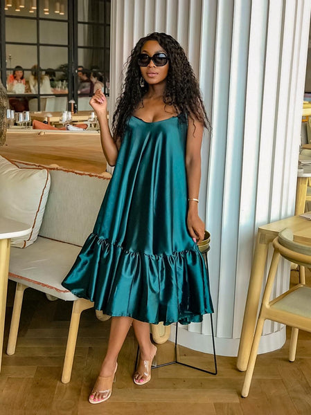 Teal Silk Fleur Dress