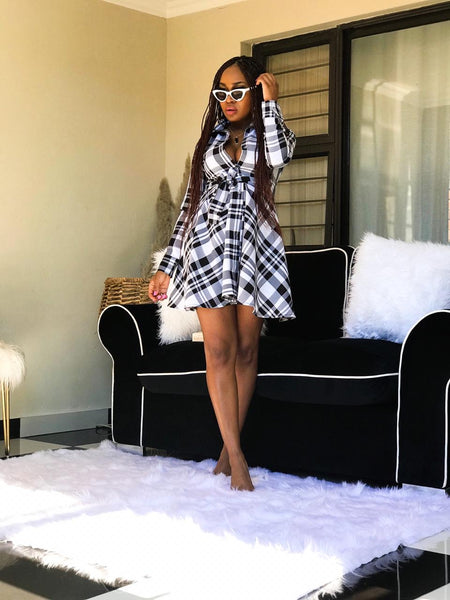 Black & White Seamless Checkered Pattern Dress