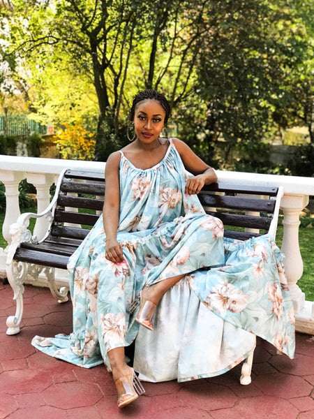 Floral Baby Blue Maxi Dress